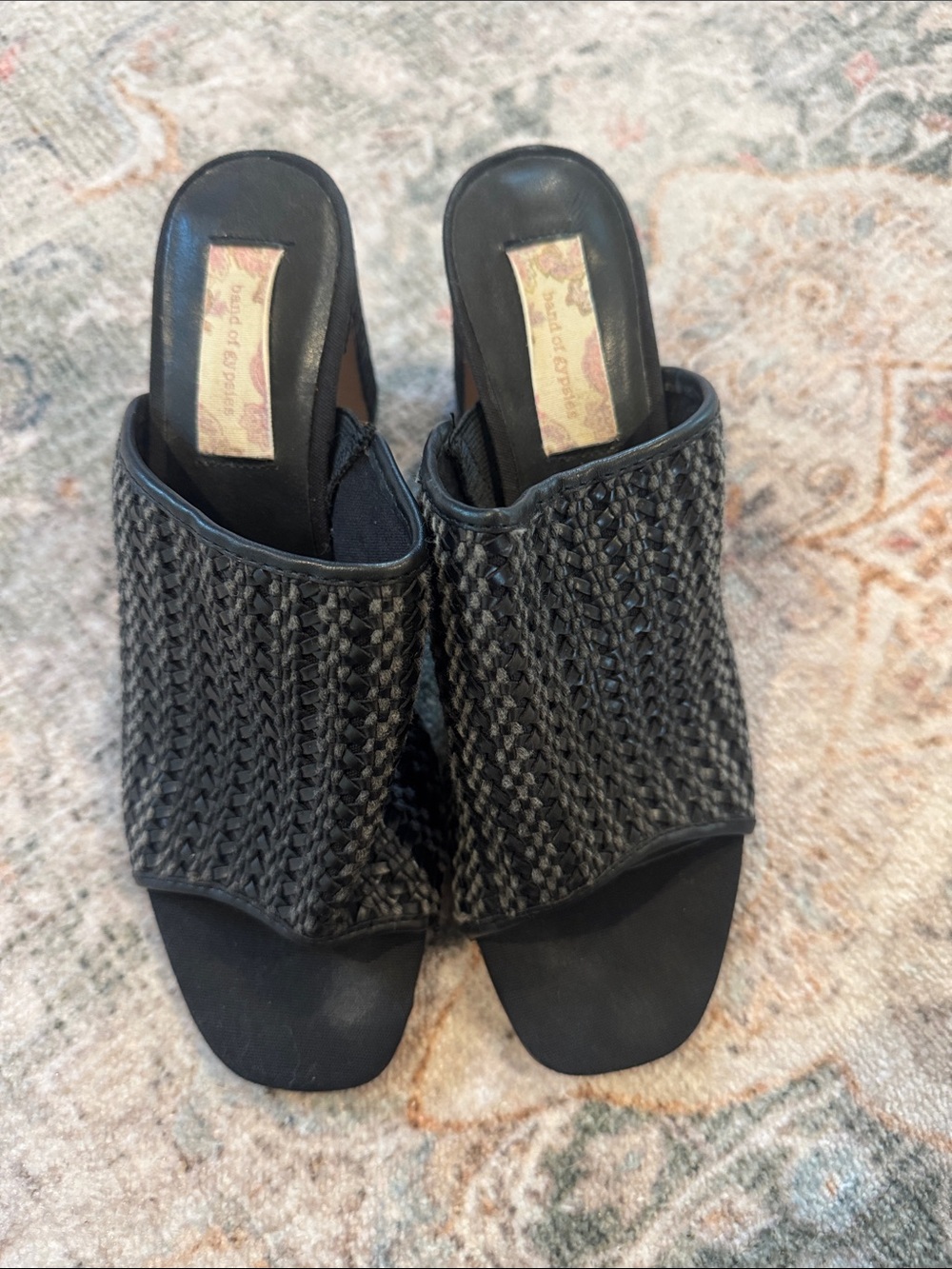 Black Woven Mule Sandals - Women